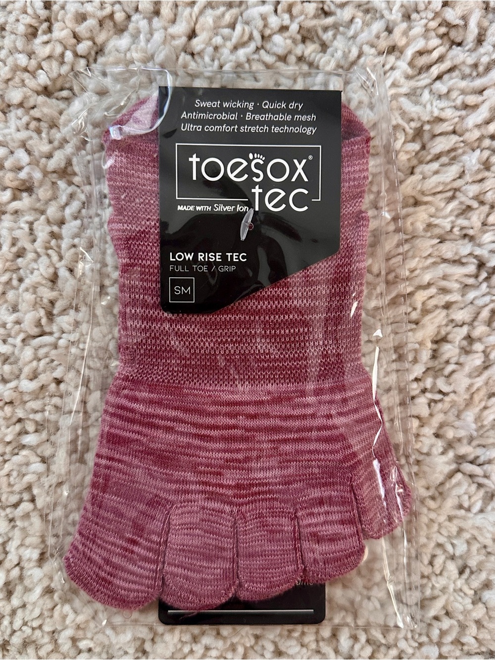 TOESOX S Low Rise Tec Full Toe Grip Socks - Pink